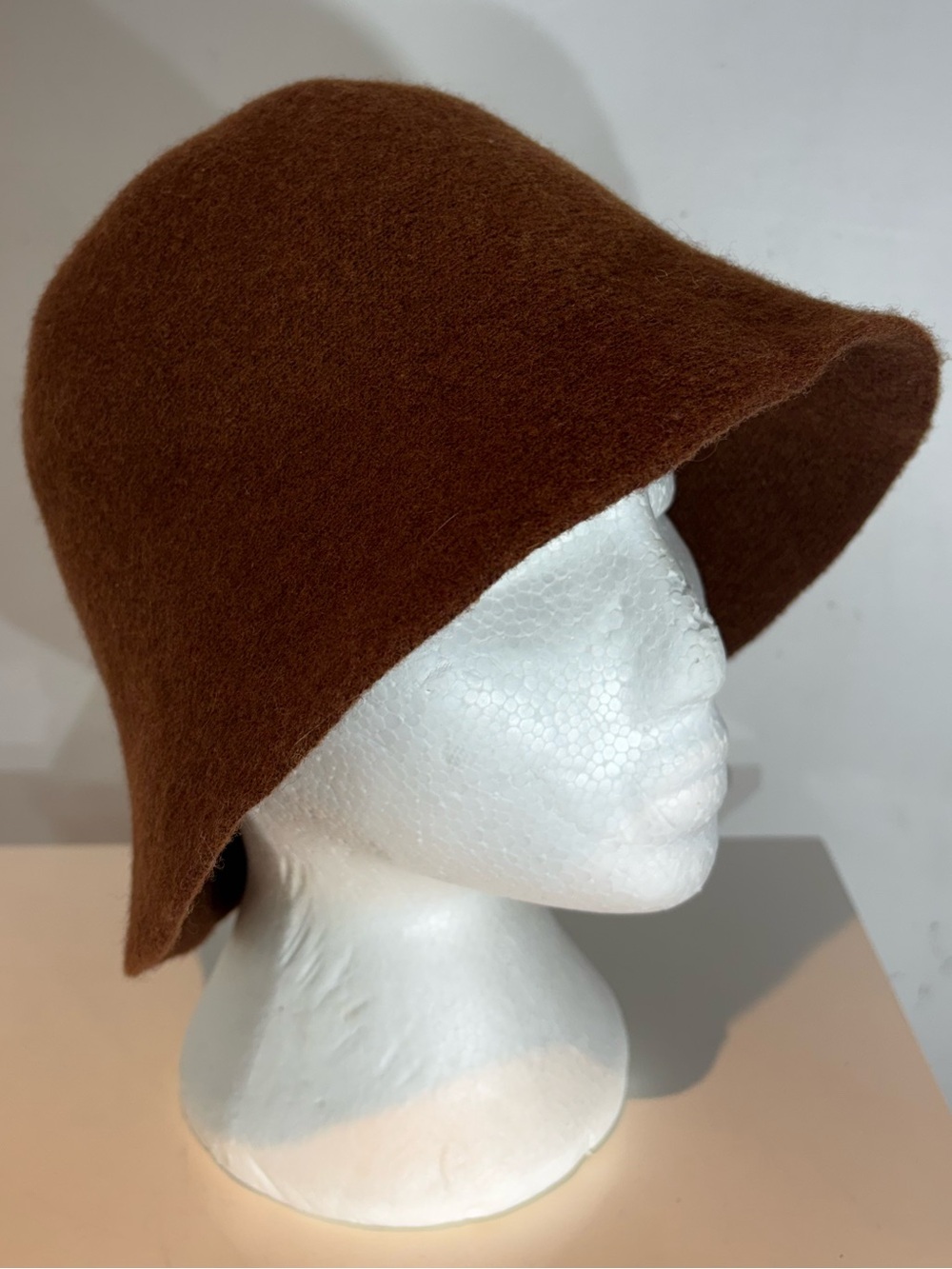 Brown Wool Blend Cloche Bucket Hat Bell Shape